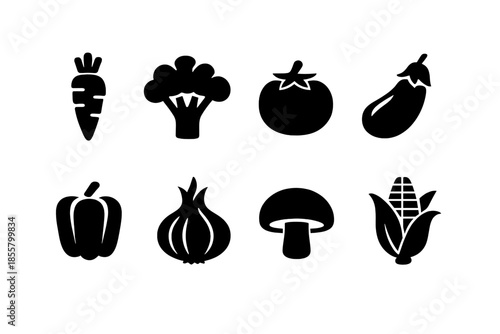 Black silhouette symbols of healthy vegetables and fresh produce items