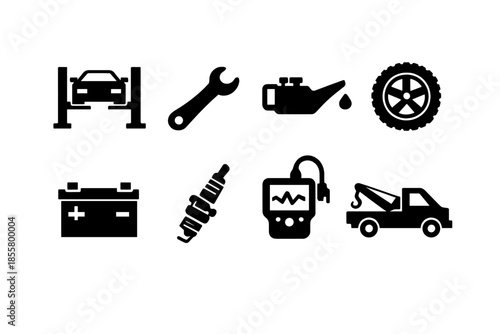 Essential symbols for automotive repair service and vehicle maintenance parts