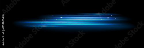 Glowing horizontal blue light line with radiant shine and beam effect. Futuristic flare, and neon glow.