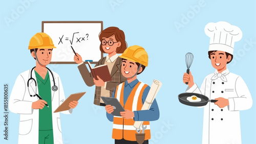 Diverse Professionals Working Together in Various Occupations.