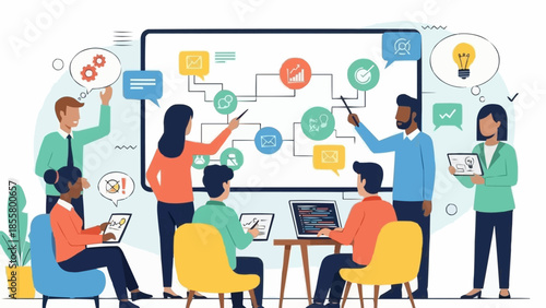 Diverse Team Brainstorming Together Around Whiteboard.