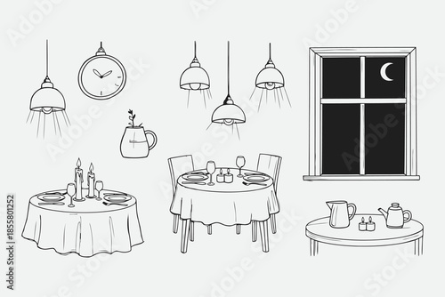 Hand Drawn Valentine Night Atmosphere Lifestyle Vector Set
