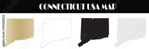 Four Connecticut state maps in different styles on white background united