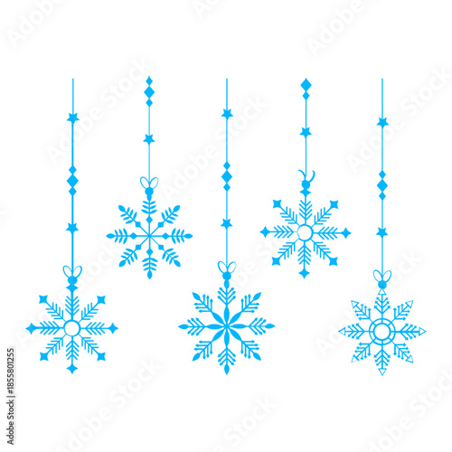 Simple snowflake icon set for Christmas and Happy New Year decor, winter holiday decoration.