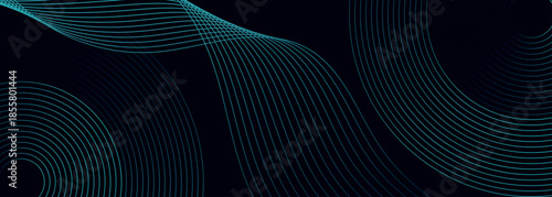 Dark blue abstract background with glowing circle and curved lines decoration. Modern and futuristic geometric line art design for banner, promotion and website. VOL. 3