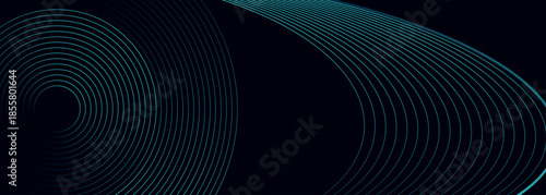 Dark blue abstract background with glowing circle and curved lines decoration. Modern and futuristic geometric line art design for banner, promotion and website. VOL. 5