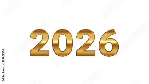 Golden 3d shiny number twenty twenty six on white background for calendar, new year, celebration, greeting card, or advertisement