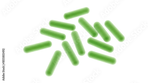 Isolated Cluster of green rod-shaped bacteria or viruses against a plain background, microbes, germs