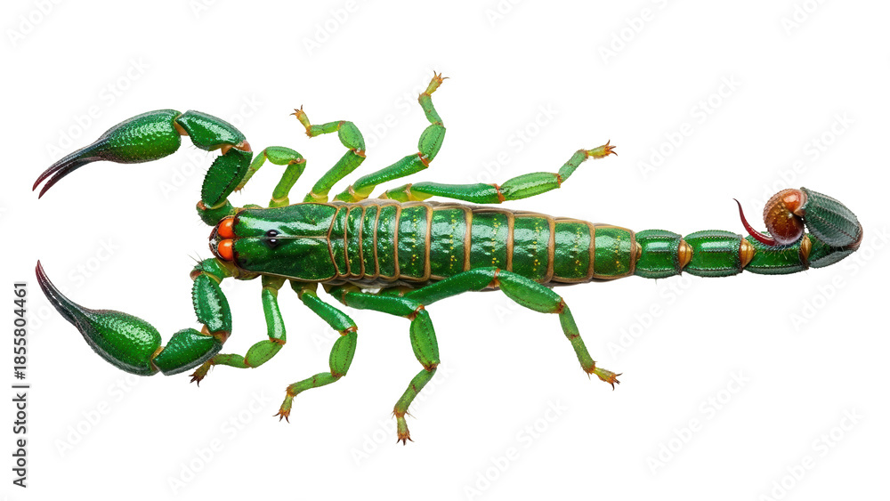 Fototapeta premium Isolated Emperor Scorpion, a dangerous arthropod with sharp claws, a stinger, and exoskeleton