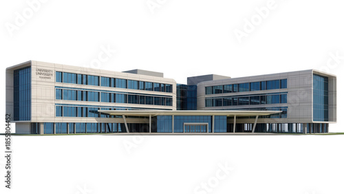 Isolated Modern University Building Render, Contemporary Architectural Design Project Design