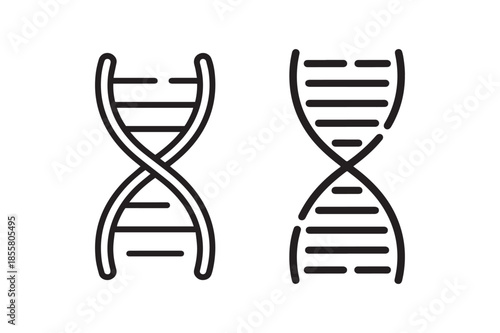 Set of Two Minimalist DNA Helix Line Icons for Genetic Science and Medical Research