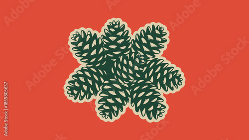 Vibrant green pinecone on warm orange background for seasonal designs