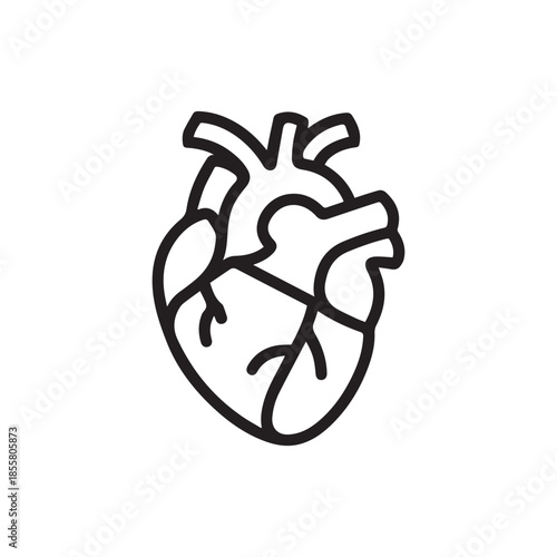 Detailed Human Anatomical Heart Line Icon for Cardiology and Medical Healthcare Science