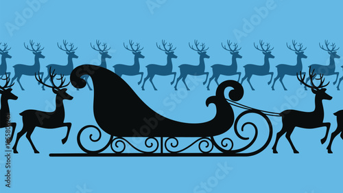 Magical Christmas scene with Santa's sleigh and reindeer in flight