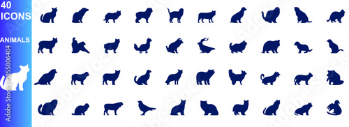 Animal silhouette icon set featuring multiple pet and wildlife shapes for digital design.