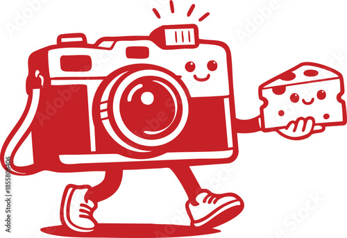 Camera Holding Cheese Slice Illustration