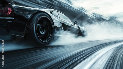 Fast car on winding road