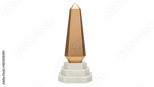 Foto Isolated gold obelisk monument trophy on stepped marble base, for design or arch