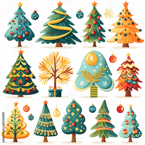 Festive Christmas Trees Vector Collection - Holiday Decoration Illustrations