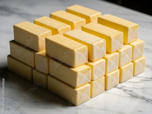 Butter sticks arranged on marble
