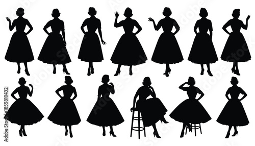 Girl dress silhouette collection illustration showing female fashion poses vector
