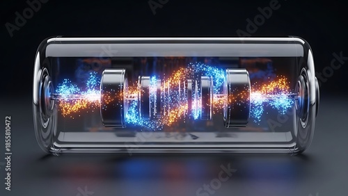 Innovative battery technology with glowing blue and orange sparks