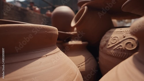 A stack of clay pots lying
