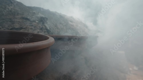 White Smoke coming out of freshly made clay pots