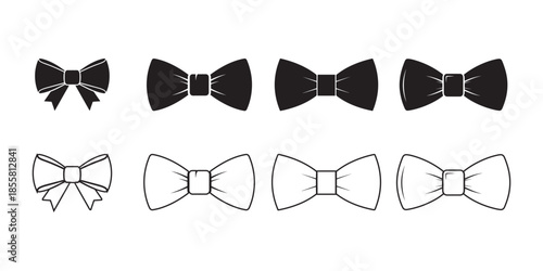 Four bow tie icons in black and white outlines and silhouettes