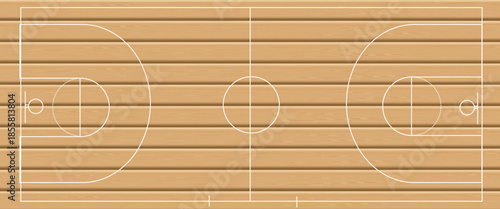 Basketball court floor with line on wood texture background. Vector illustration.