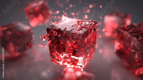 Abstract red cubes floating in a digital space representing technology and futuristic concepts