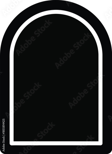 A black and white icon illustration depicting a simple tombstone or grave marker shape with a rounded top