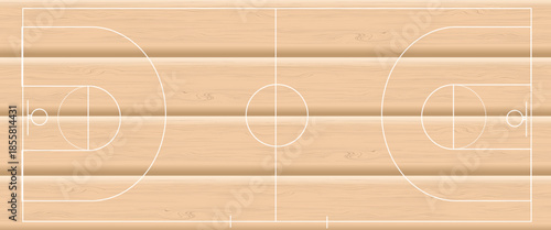 Basketball court floor with line on wood texture background. Vector illustration.