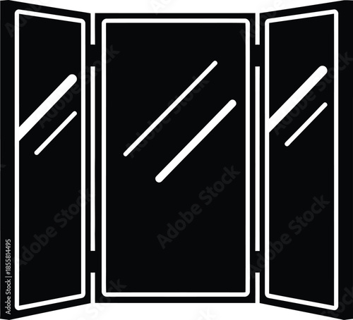 Three-paneled mirror icon representing beauty and personal grooming furniture