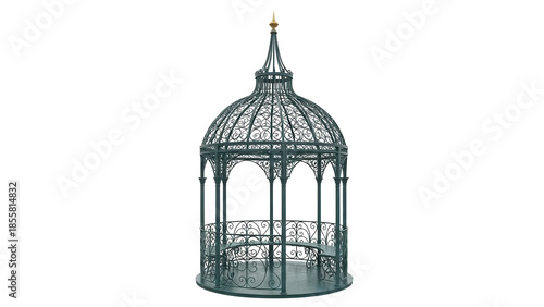 Tableau sur toile Isolated gazebo with intricate ironwork, a decorative shelter for outdoor seatin