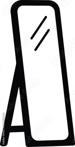 Minimalist line art illustration of a full length freestanding mirror on a white background