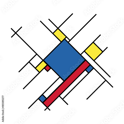 Geometric abstraction in neoplasticism style with red, yellow and blue elements. Eps 10