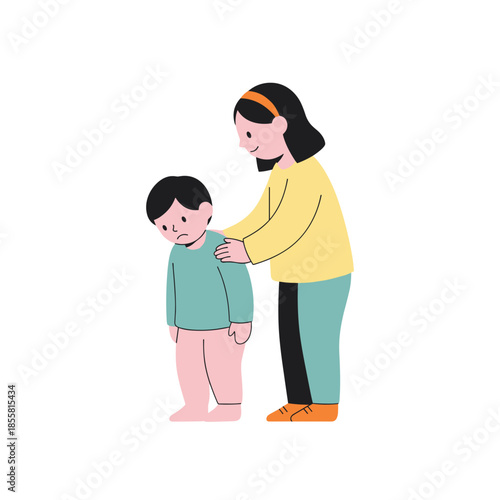 Woman comforting sad boy