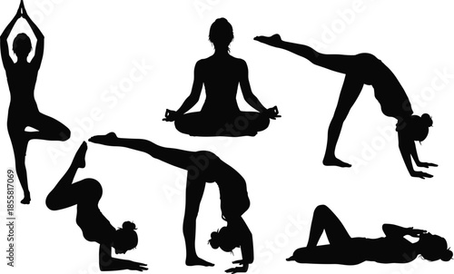 Yoga Poses Silhouette Collection Vector woman fitness mbed illustration icon