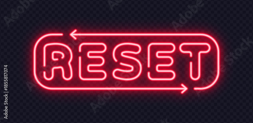 Red neon reset sign with arrows, created for interface elements and restart concepts. Dynamic glow suggests refresh and new beginning instantly.