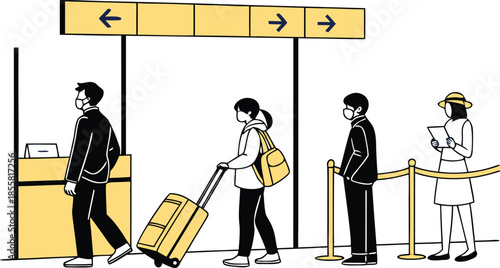 People traveling and checking in at airport terminal