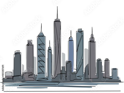 Skyline of modern city with skyscrapers and buildings