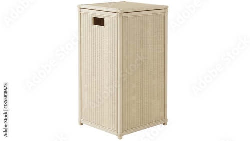 Isolated woven laundry hamper, beige wicker hamper, clothes storage solution, clean laundry day