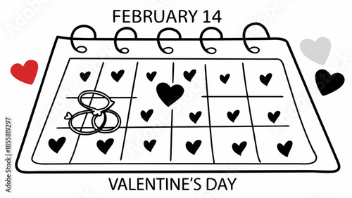 Valentine’s Day Date Highlighted on Calendar Illustration