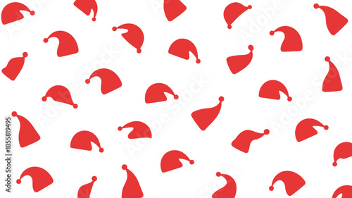 Vibrant red Santa hats on white background for Christmas designs