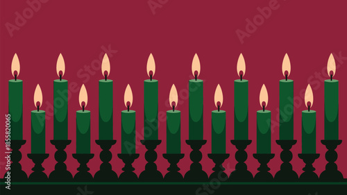 Vibrant green candles lit on a traditional menorah for Hanukkah celebration