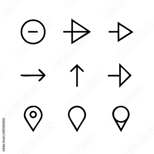 Collection of navigation and action icons including arrows and location markers