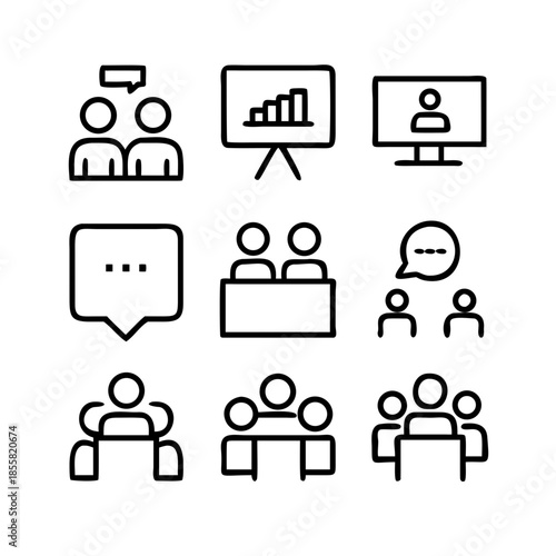 Set of icons representing business meeting and communication