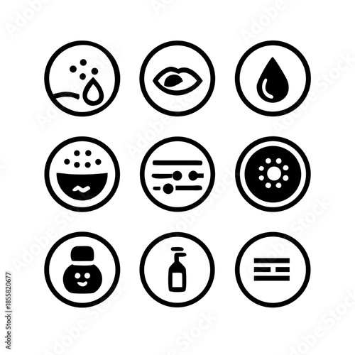 Collection of cosmetic and skincare icons representing beauty and treatment