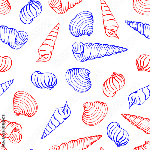 Seamless pattern with seashells. Hand drawn vector illustration.